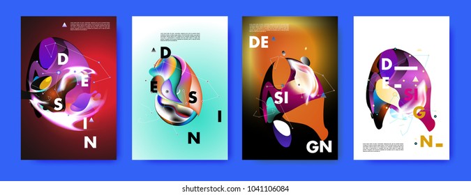 Colorful abstract liquid and fluid poster and cover design. Minimal geometric pattern gradients backgrounds. Eps10 vector.