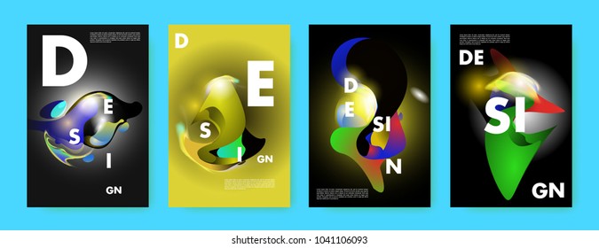 Colorful abstract liquid and fluid poster and cover design. Minimal geometric pattern gradients backgrounds. Eps10 vector.