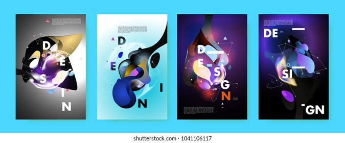 Colorful abstract liquid and fluid poster and cover design. Minimal geometric pattern gradients backgrounds. Eps10 vector.