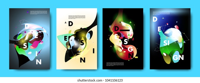 Colorful abstract liquid and fluid poster and cover design. Minimal geometric pattern gradients backgrounds. Eps10 vector.