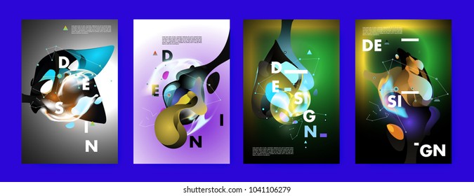 Colorful abstract liquid and fluid poster and cover design. Minimal geometric pattern gradients backgrounds. Eps10 vector.
