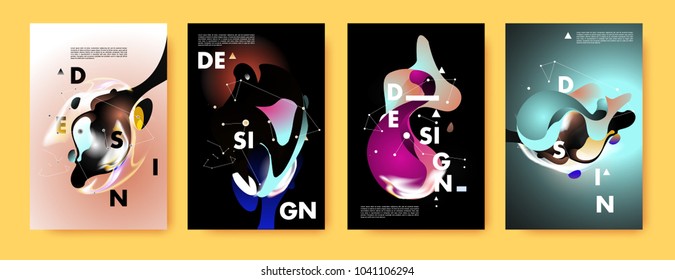Colorful abstract liquid and fluid poster and cover design. Minimal geometric pattern gradients backgrounds. Eps10 vector.