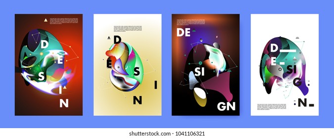 Colorful abstract liquid and fluid poster and cover design. Minimal geometric pattern gradients backgrounds. Eps10 vector.