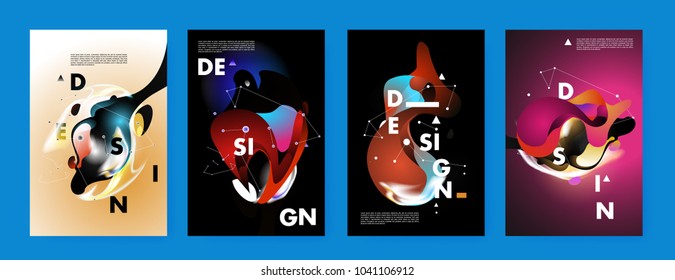 Colorful abstract liquid and fluid poster and cover design. Minimal geometric pattern gradients backgrounds. Eps10 vector.