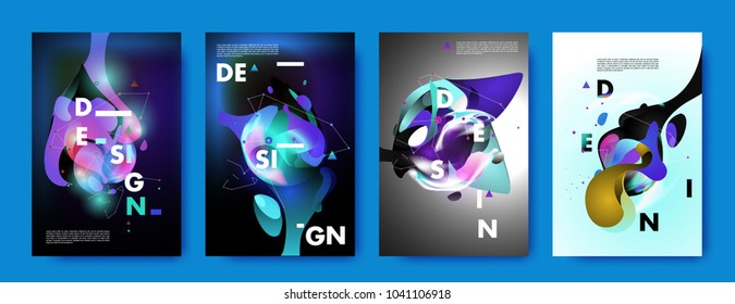 Colorful abstract liquid and fluid poster and cover design. Minimal geometric pattern gradients backgrounds. Eps10 vector.