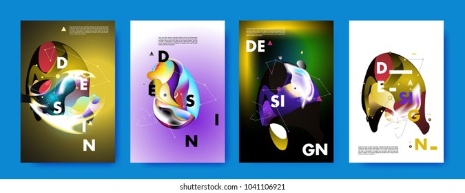Colorful abstract liquid and fluid poster and cover design. Minimal geometric pattern gradients backgrounds. Eps10 vector.