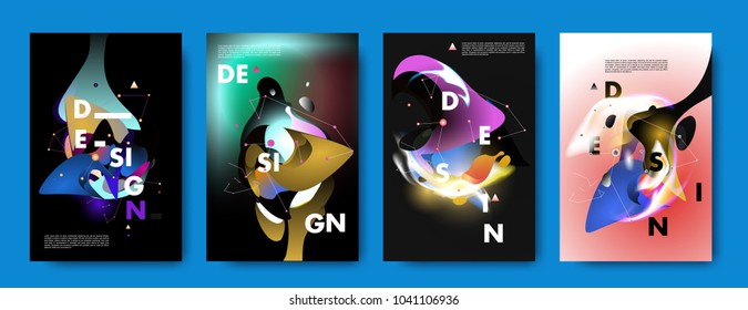 Colorful abstract liquid and fluid poster and cover design. Minimal geometric pattern gradients backgrounds. Eps10 vector.