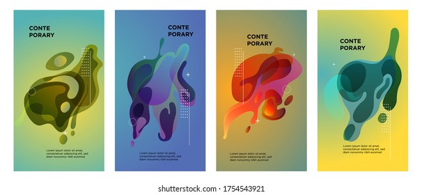 Colorful abstract liquid, fluid poster and cover design. Minimal geometric pattern gradients backgrounds