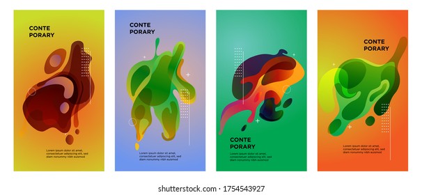 Colorful abstract liquid, fluid poster and cover design. Minimal geometric pattern gradients backgrounds