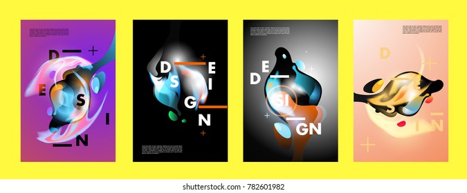 Colorful abstract liquid and fluid poster and cover design. Minimal geometric pattern gradients backgrounds. Eps10 vector.