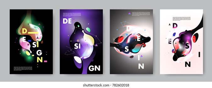 Colorful abstract liquid and fluid poster and cover design. Minimal geometric pattern gradients backgrounds. Eps10 vector.