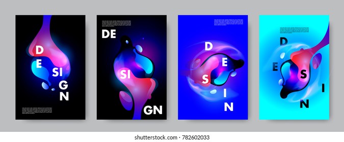 Colorful abstract liquid and fluid poster and cover design. Minimal geometric pattern gradients backgrounds. Eps10 vector.
