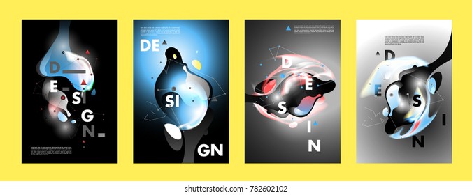 Colorful abstract liquid and fluid poster and cover design. Minimal geometric pattern gradients backgrounds. Eps10 vector.