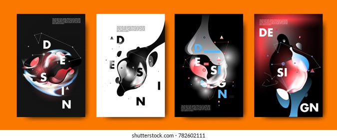Colorful abstract liquid and fluid poster and cover design. Minimal geometric pattern gradients backgrounds. Eps10 vector.