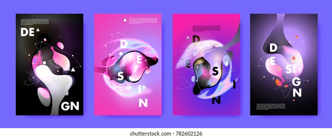 Colorful abstract liquid and fluid poster and cover design. Minimal geometric pattern gradients backgrounds. Eps10 vector.