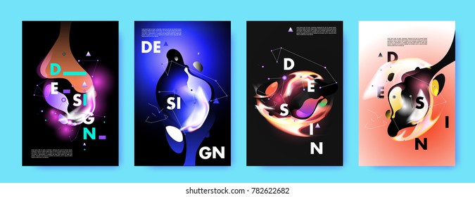 Colorful abstract liquid and fluid poster and cover design. Minimal geometric pattern gradients backgrounds. Eps10 vector.
