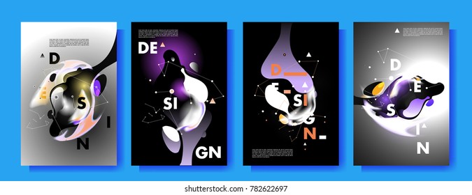 Colorful abstract liquid and fluid poster and cover design. Minimal geometric pattern gradients backgrounds. Eps10 vector.