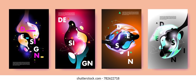 Colorful abstract liquid and fluid poster and cover design. Minimal geometric pattern gradients backgrounds. Eps10 vector.