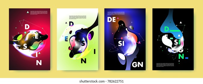Colorful abstract liquid and fluid poster and cover design. Minimal geometric pattern gradients backgrounds. Eps10 vector.