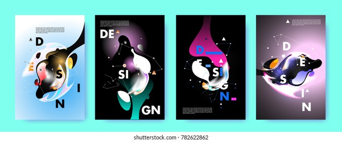 Colorful abstract liquid and fluid poster and cover design. Minimal geometric pattern gradients backgrounds. Eps10 vector.