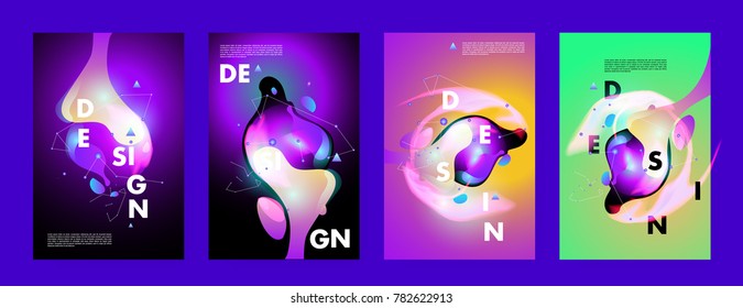 Colorful abstract liquid and fluid poster and cover design. Minimal geometric pattern gradients backgrounds. Eps10 vector.