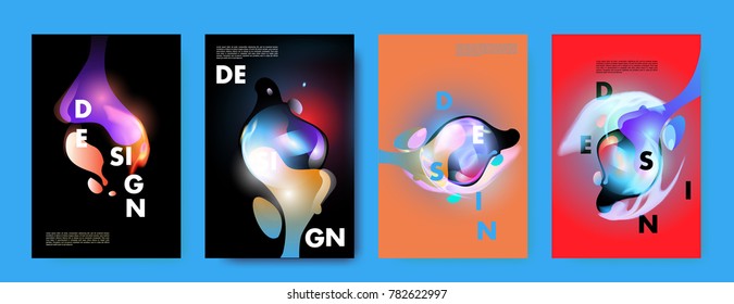 Colorful abstract liquid and fluid poster and cover design. Minimal geometric pattern gradients backgrounds. Eps10 vector.