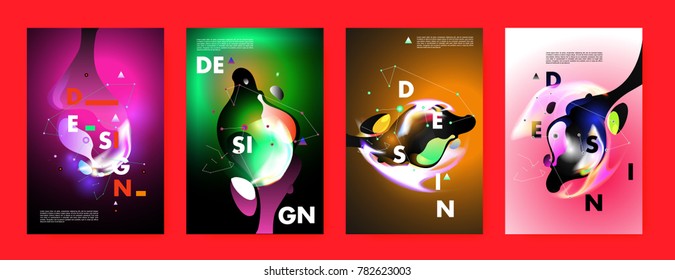 Colorful abstract liquid and fluid poster and cover design. Minimal geometric pattern gradients backgrounds. Eps10 vector.