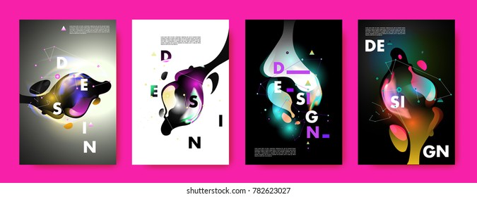 Colorful abstract liquid and fluid poster and cover design. Minimal geometric pattern gradients backgrounds. Eps10 vector.