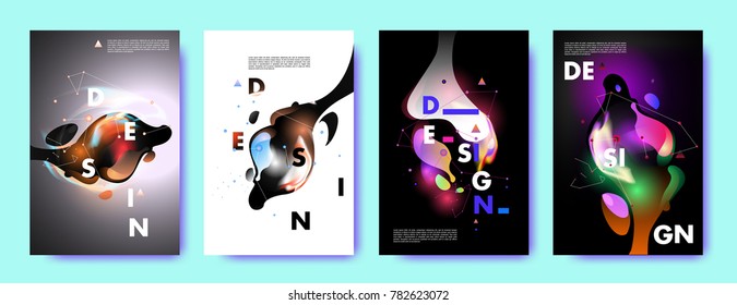 Colorful abstract liquid and fluid poster and cover design. Minimal geometric pattern gradients backgrounds. Eps10 vector.