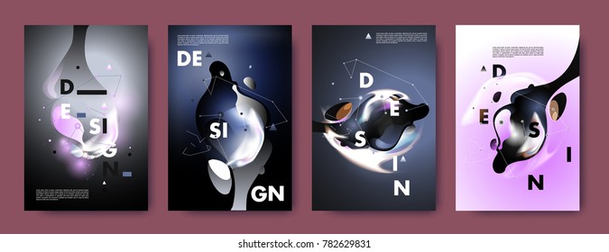 Colorful abstract liquid and fluid poster and cover design. Minimal geometric pattern gradients backgrounds. Eps10 vector.