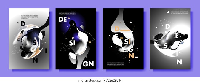 Colorful abstract liquid and fluid poster and cover design. Minimal geometric pattern gradients backgrounds. Eps10 vector.