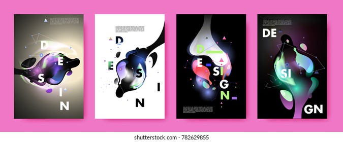 Colorful abstract liquid and fluid poster and cover design. Minimal geometric pattern gradients backgrounds. Eps10 vector.