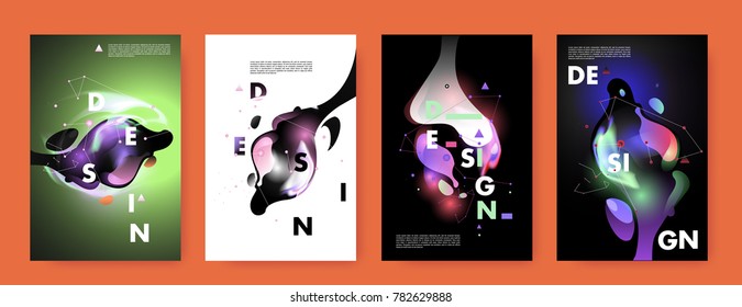 Colorful abstract liquid and fluid poster and cover design. Minimal geometric pattern gradients backgrounds. Eps10 vector.