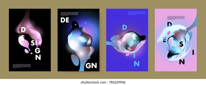 Colorful abstract liquid and fluid poster and cover design. Minimal geometric pattern gradients backgrounds. Eps10 vector.