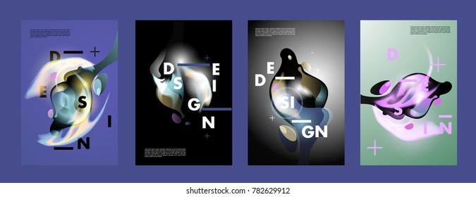 Colorful abstract liquid and fluid poster and cover design. Minimal geometric pattern gradients backgrounds. Eps10 vector.