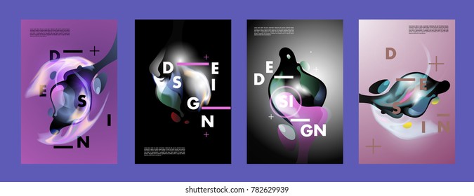 Colorful abstract liquid and fluid poster and cover design. Minimal geometric pattern gradients backgrounds. Eps10 vector.