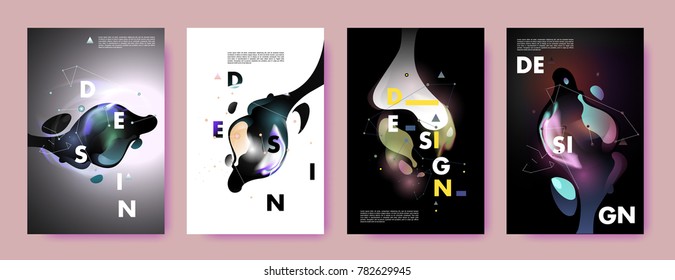 Colorful abstract liquid and fluid poster and cover design. Minimal geometric pattern gradients backgrounds. Eps10 vector.