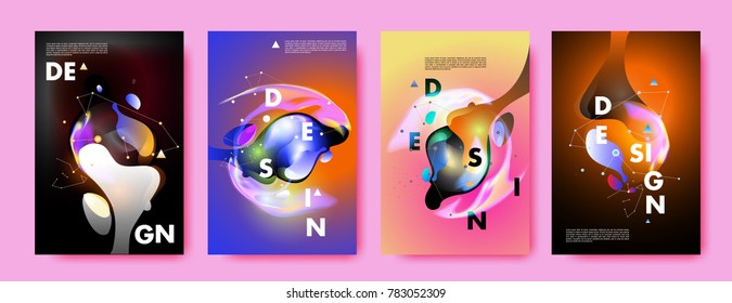 Colorful abstract liquid and fluid poster and cover design. Minimal geometric pattern gradients backgrounds. Eps10 vector.