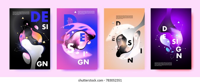 Colorful abstract liquid and fluid poster and cover design. Minimal geometric pattern gradients backgrounds. Eps10 vector.