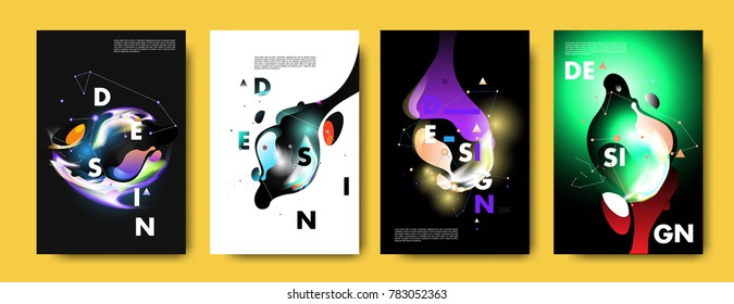 Colorful abstract liquid and fluid poster and cover design. Minimal geometric pattern gradients backgrounds. Eps10 vector.