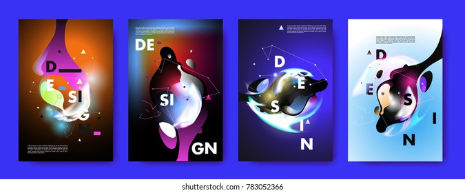 Colorful abstract liquid and fluid poster and cover design. Minimal geometric pattern gradients backgrounds. Eps10 vector.