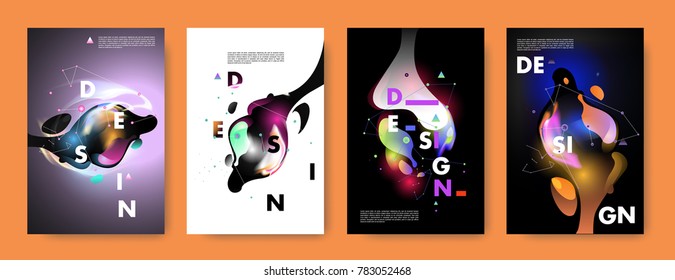 Colorful abstract liquid and fluid poster and cover design. Minimal geometric pattern gradients backgrounds. Eps10 vector.