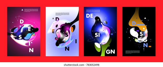 Colorful abstract liquid and fluid poster and cover design. Minimal geometric pattern gradients backgrounds. Eps10 vector.