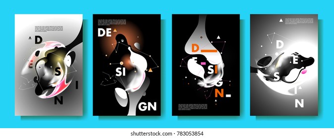 Colorful abstract liquid and fluid poster and cover design. Minimal geometric pattern gradients backgrounds. Eps10 vector.