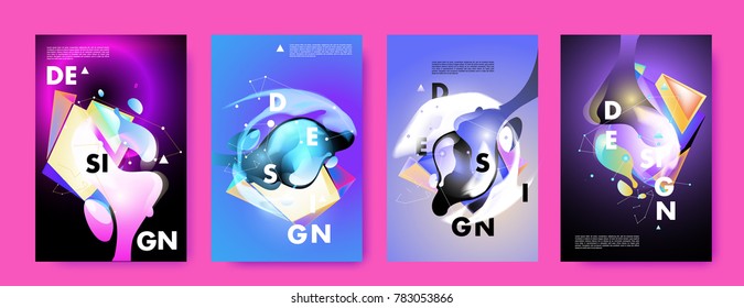 Colorful abstract liquid and fluid poster and cover design. Minimal geometric pattern gradients backgrounds. Eps10 vector.