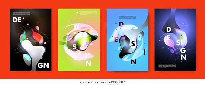 Colorful abstract liquid and fluid poster and cover design. Minimal geometric pattern gradients backgrounds. Eps10 vector.