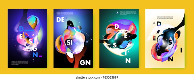 Colorful abstract liquid and fluid poster and cover design. Minimal geometric pattern gradients backgrounds. Eps10 vector.