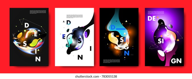 Colorful abstract liquid and fluid poster and cover design. Minimal geometric pattern gradients backgrounds. Eps10 vector.