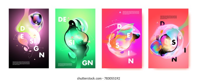 Colorful abstract liquid and fluid poster and cover design. Minimal geometric pattern gradients backgrounds. Eps10 vector.