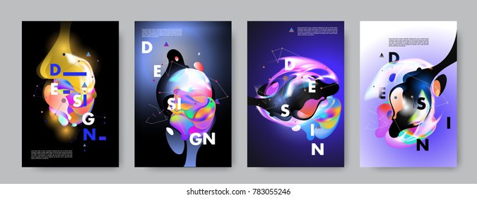 Colorful abstract liquid and fluid poster and cover design. Minimal geometric pattern gradients backgrounds. Eps10 vector.
